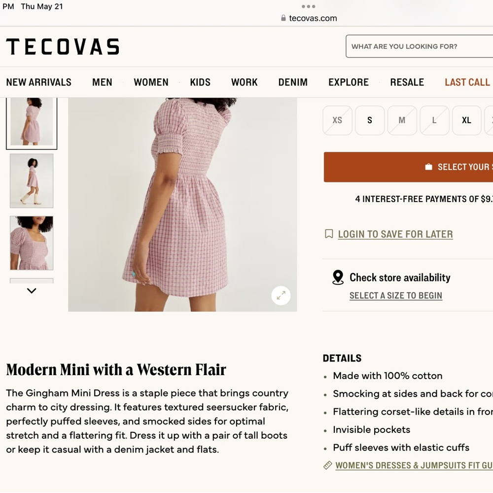 Tecovas Smocked Mini Dress w/ pockets